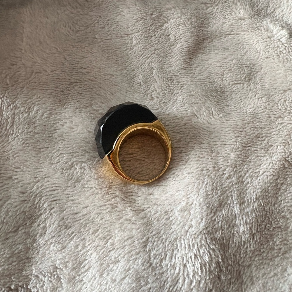 Gold-Tone Ring with Black Faceted Stone - Women's Fashion Ring